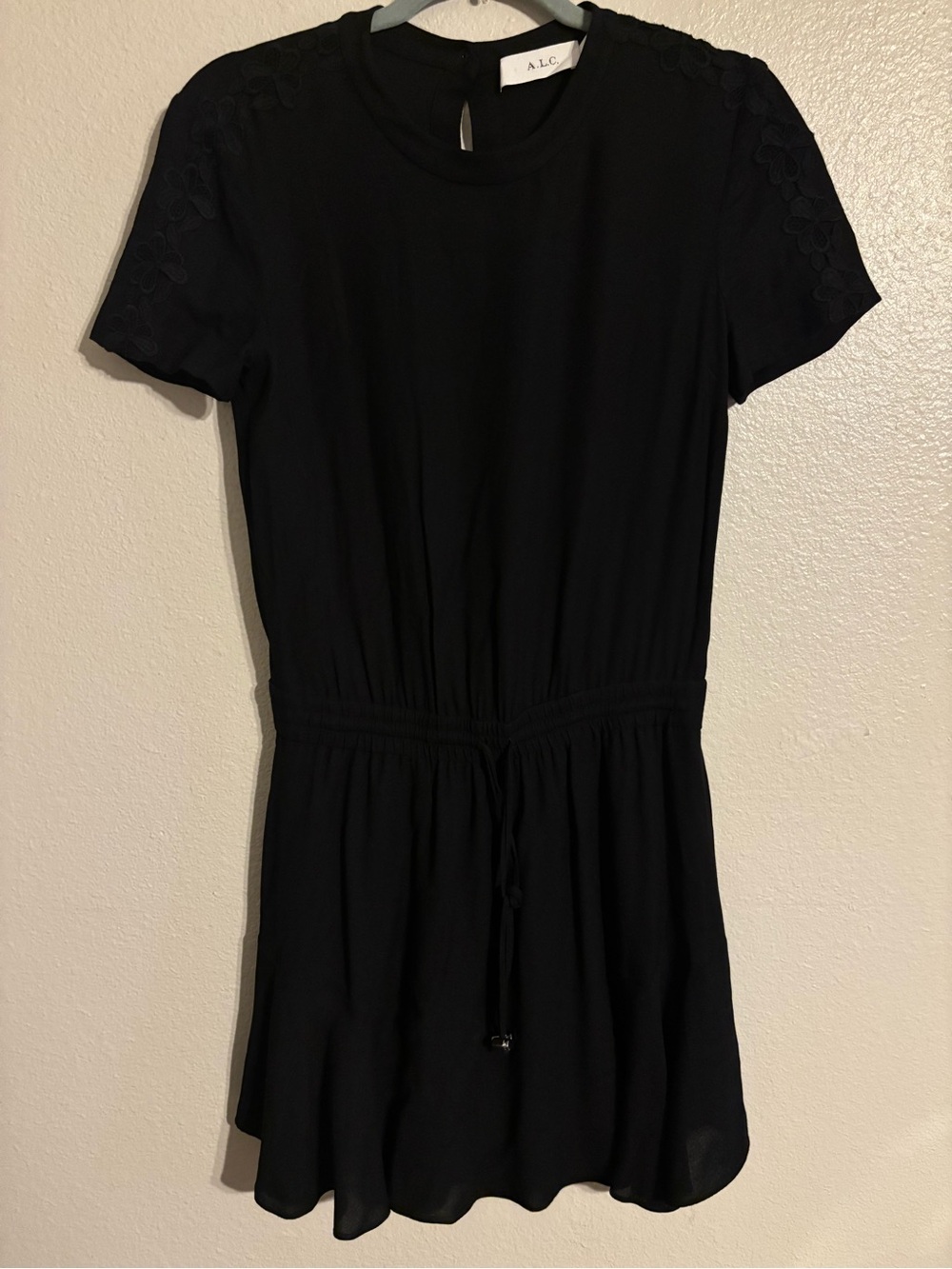 A.L.C. Black Short-Sleeve Drawstring Waist Mini Dress